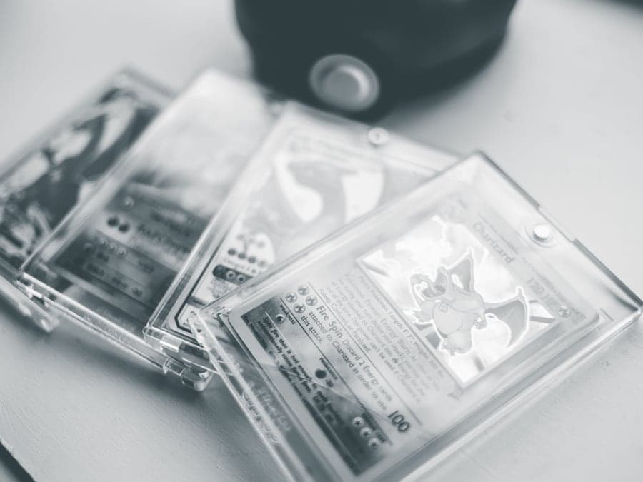Collectible trading cards held in clear protective cases