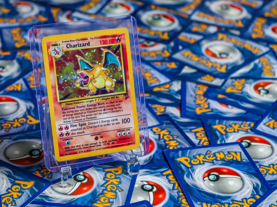 A collector's trading cards displayed on a desk